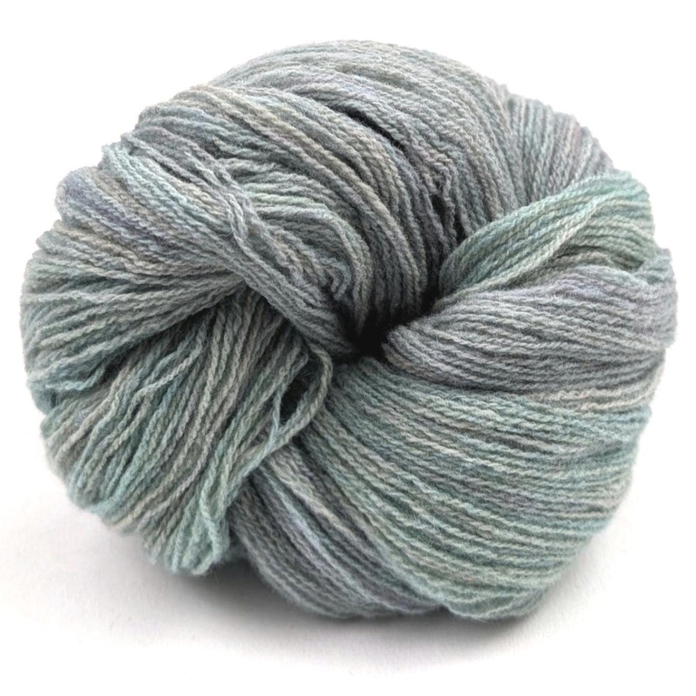 Hand Dyed Lambswool Yarn Two Ply Laceweight Green Purple Lichen 450 Yards NWT
